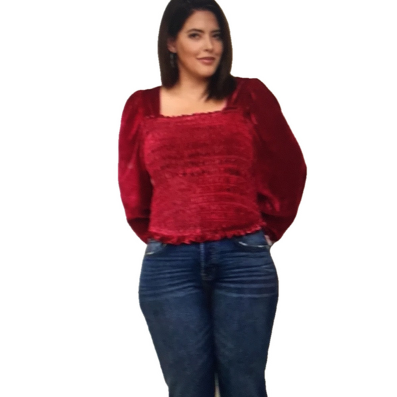 Torrid Velvet Smocked Blouson Crop Top Sz 1X - Picture 2 of 8